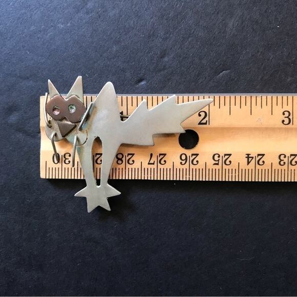 Vintage Sterling Silver 80s Cat Pin, This Cat is in a Tizzy! Signed by Artist - Picture 6 of 7